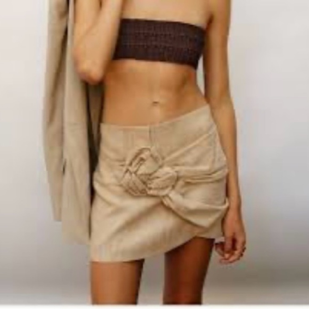 Zara Cream Asymmetrical Tie Front Mini Skirt